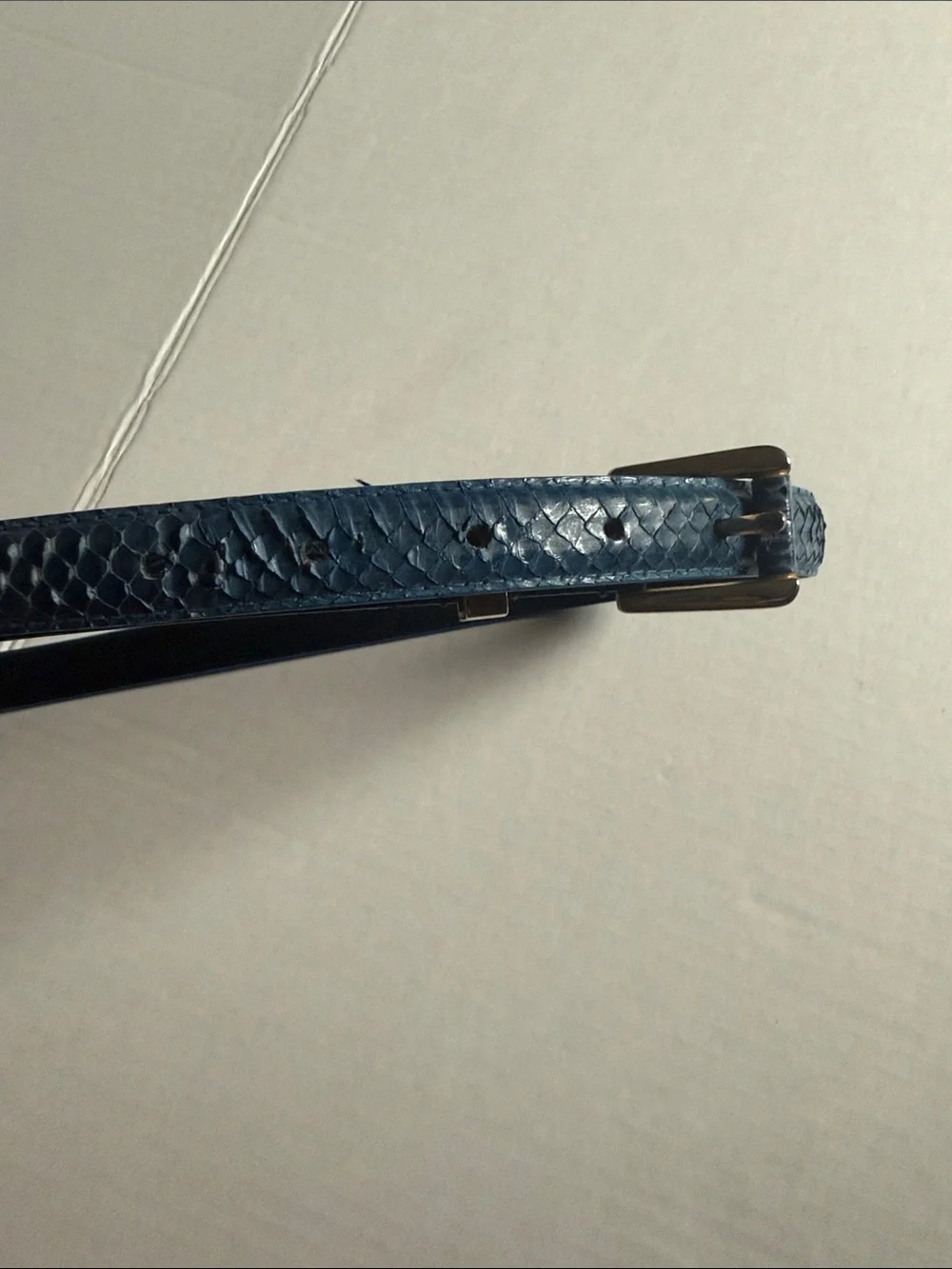 Deep Blue snake Skin  Textured Leather Belt with Metal Buckle